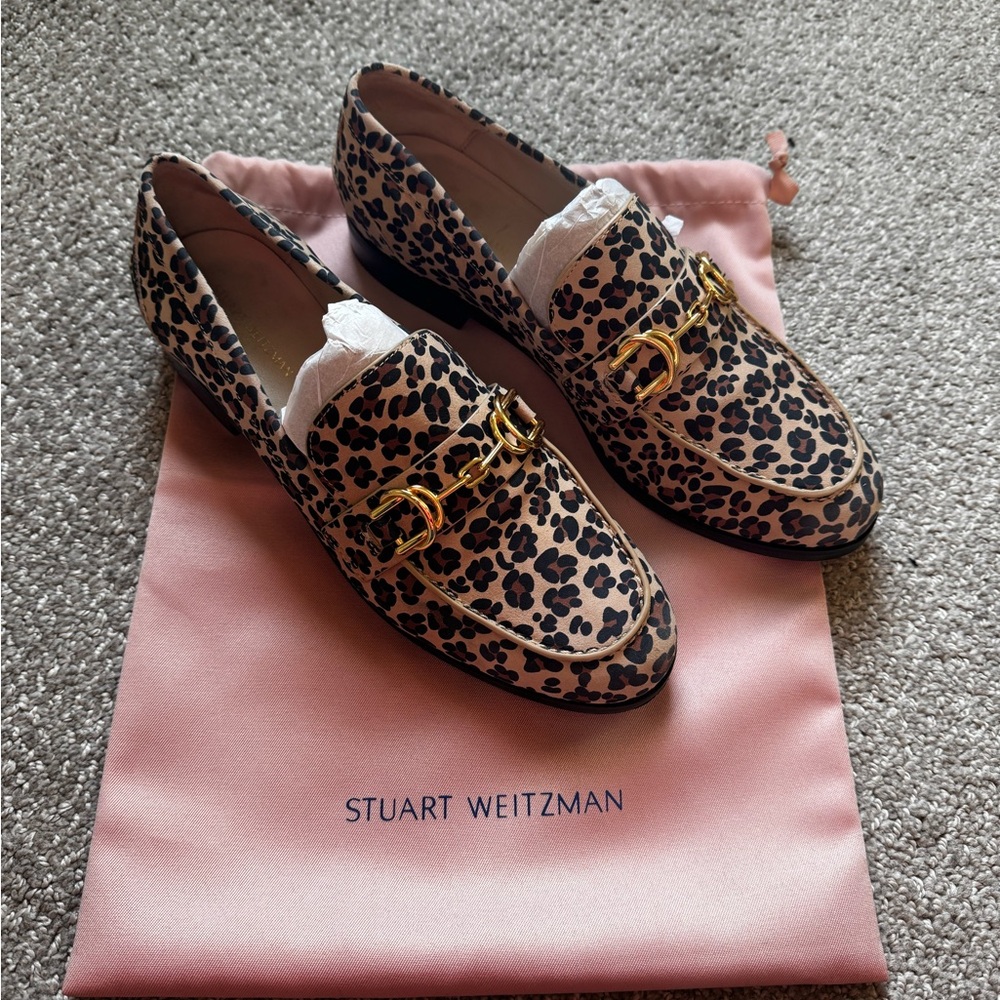 Stuart Weitzman Animal Print Loafers with Gold Accents